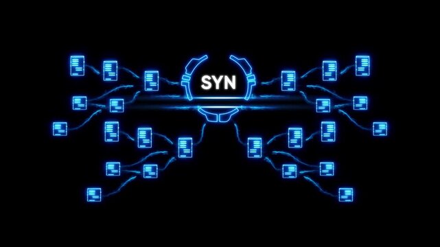 Synchronization Concept Glowing Blue Neon Documents Connecting S Y N Network