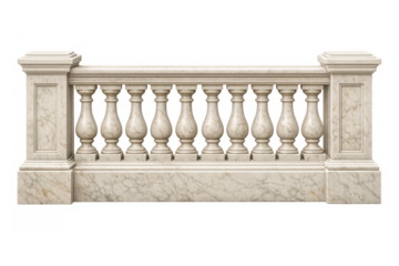 Marble balustrade railing featuring classical architectural details and elegant design, transparent background