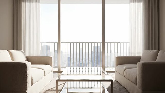 Modern Living Room with Balcony View and Natural Light.