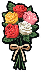 Mixed Rose Bouquet Sticker Icon Tall Wrap with Neutral Bow Floral Sticker