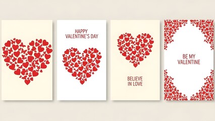 Collection of four valentines day cards with heart designs on cream background