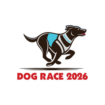 Dog racing logo with running hound illustration