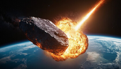 Astronomical chaos meteor impact asteroid apocalypse and space explosion illustration
7