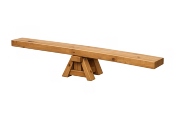 Wooden seesaw balancing on a pivot, an isolated teeter-totter for outdoor playground fun on transparent background