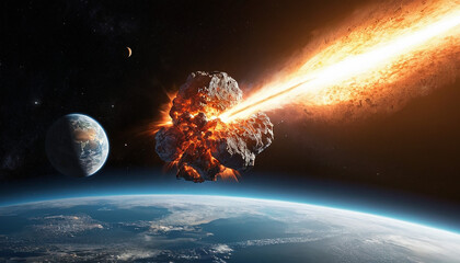 Astronomical chaos meteor impact asteroid apocalypse and space explosion illustration
2