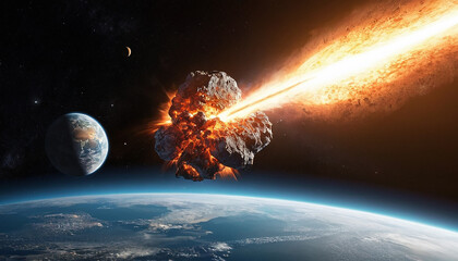 Astronomical chaos meteor impact asteroid apocalypse and space explosion illustration
1