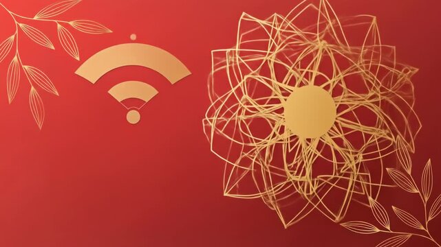 Festive Red Background with Golden Zebra and Floral Design.