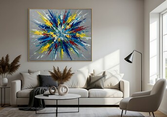 Modern Living Room with Abstract Art and Comfortable Sofa interior armchair