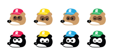 raccoon vector tanuki cap sport cartoon character icon funny japan smile puppy pet doodle symbol illustration isolated design