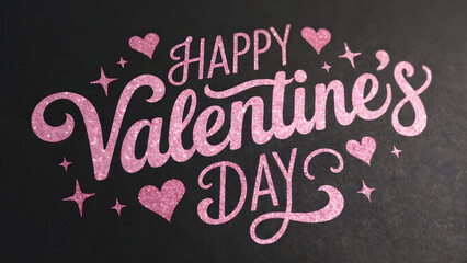 Happy Valentines Day Glittery Pink Text with Hearts and Sparkles