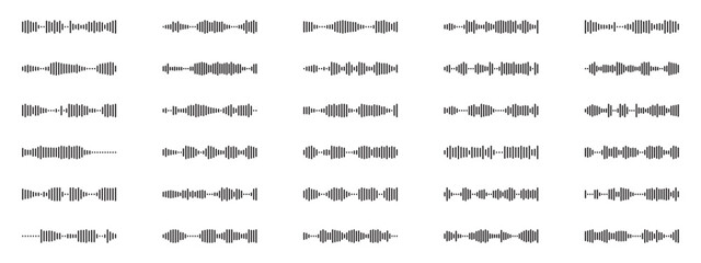 Music player podcast sound wave icon set. Vector elements for mobile voice message, streaming.