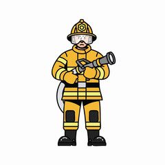 Firefighter Illustration with Fire Hose