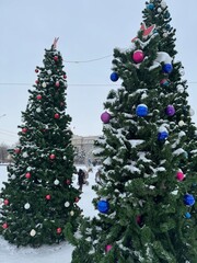Festive Winter Scene, Serene Urban Square Decorated For Holiday Celebrations And Winter Charm