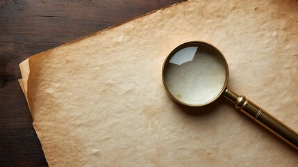 Antique parchment paper with a magnifying glass, suggesting a historical document, research, or discovery