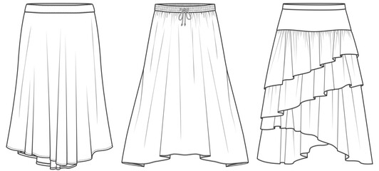 womens midi skirt flat sketch vector illustration cad drawing temple © SQB Creation 