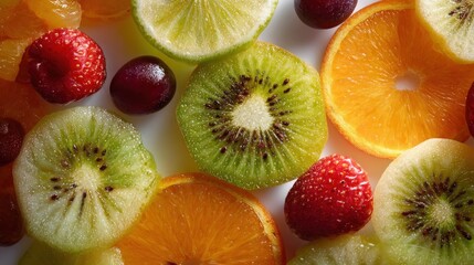 Vibrant assortment of assorted fresh fruit slices, a colorful delight