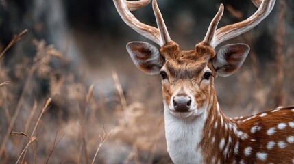 Majestic Axis Deer Portrait in Natural Habitat with striking white spots