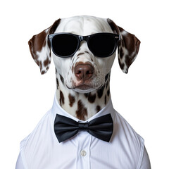Dapper dalmatian in sunglasses and bow tie isolated on transparent background isolated on transparent background