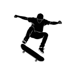 Fototapeta premium A silhouette of a skateboarder performing an aerial trick in mid air