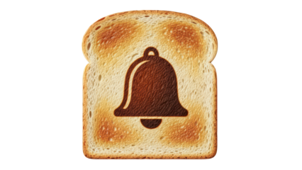 Toasted bread slice with notification bell symbol PNG (घंटी के निशान वाला टोस्ट)