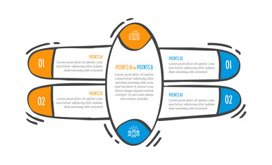 hand drawn doodle sketch comparison concept for infographic template banner with vertical ellipse center with quadrant structure with two point list information