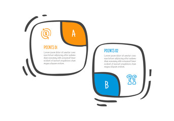 hand drawn doodle sketch comparison concept for infographic template banner with square round box up and down with two point list information