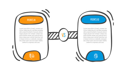 hand drawn doodle sketch comparison concept for infographic template banner with vertical round rectangle box with bottom badge with two point list information