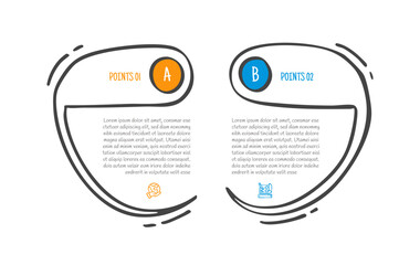 hand drawn doodle sketch comparison concept for infographic template banner with creative open box with header badge on top with two point list information