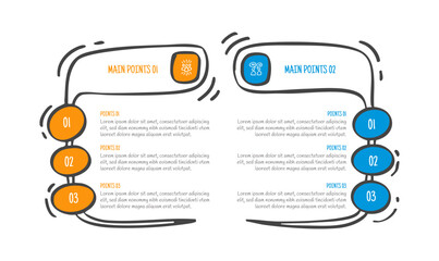 hand drawn doodle sketch comparison concept for infographic template banner with creative open container with stacked list each side with two point list information