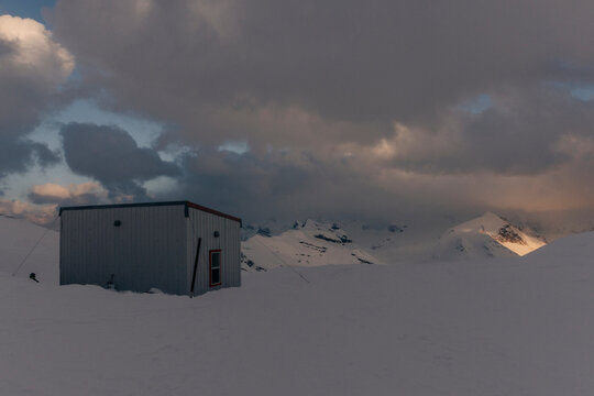A backcountry hut in the Northern Rockies in Canada.