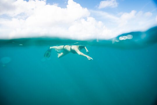 Woman snorkeling in St Barths