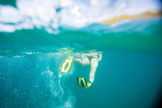 Woman snorkeling in St Barths