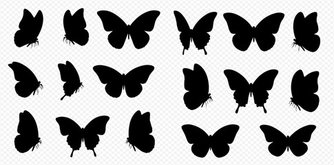 Fototapeta premium Graceful butterfly silhouettes collection for artistic projects Vector patterns perfect for stationery nature themed designs and graceful decoration