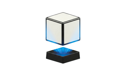 Futuristic Cube Hovering Above Glowing Base