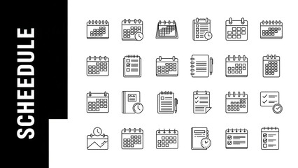 Set of modern line style calendar icons for organization