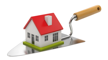 House construction with trowel real estate concept
