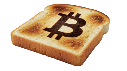 Toasted bread slice with Bitcoin cryptocurrency symbol PNG (बिटकॉइन के निशान वाला टोस्ट)