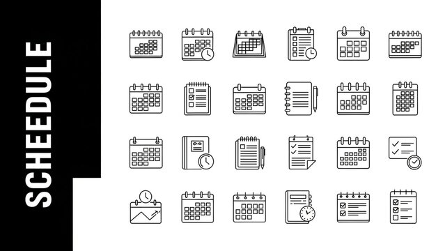 Set of modern line style calendar icons for organization - Powered by Adobe