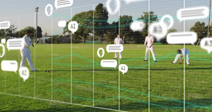 Bowler picking ball and starting run-up on pitch, AR analytics highlighting positions for coaching