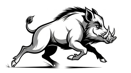 Fototapeta premium Aggressive wild boar charging forward with sharp tusks