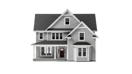 Classic grey and white suburban family house 3D model PNG (क्लासिक ग्रे उपनगरीय घर का 3D मॉडल)