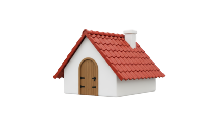 Simple red roof cottage house 3D model isolated on transparent background PNG (लाल छत वाला साधारण छोटा घर)