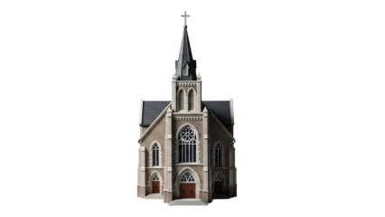Gothic style church building 3D model isolated on transparent background PNG (गॉथिक शैली का चर्च भवन)