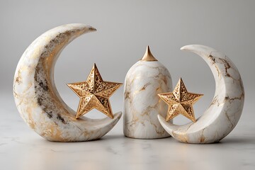 Elegant marble crescent moons and gold stars decorative set