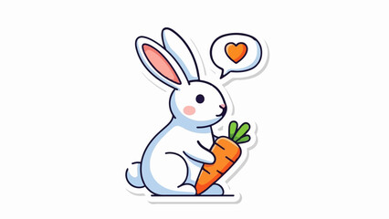 Obraz premium Adorable cartoon bunny holding a carrot with a heart in a thought bubble
