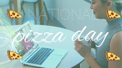 Animated video shows a joyful businesswoman using a phone with digital tech themes. - Powered by Adobe