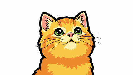Obraz premium Adorable cartoon ginger kitten with big green eyes and whiskers, looking up