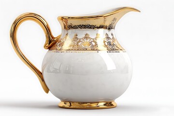 Elegant white porcelain pitcher with gold accents and ornate design