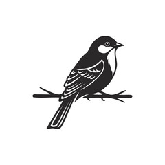 Obraz premium Black and white bird on branch silhouette vector illustration, common bird species for nature and wildlife