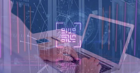 Animation of statistics and financial data processing over delivery man and van - Powered by Adobe